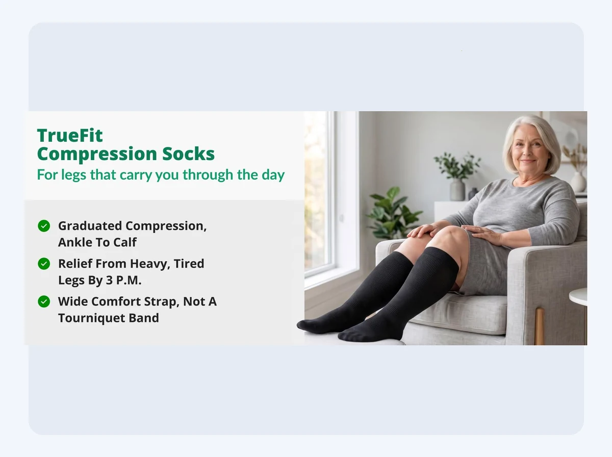 TrueFit™ Wide-Calf Comfort-Strap Graduated Compression Socks Package Contents